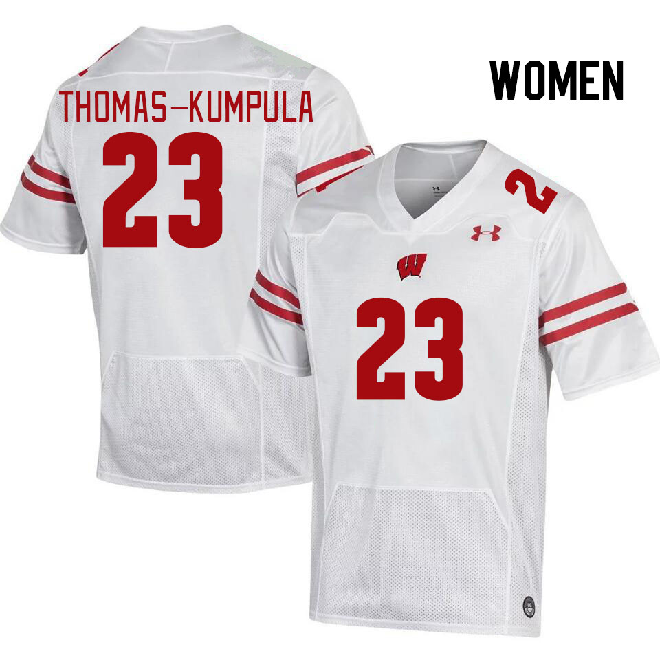 Women #23 Davion Thomas-Kumpula Wisconsin Badgers College Football Jerseys Stitched Sale-White